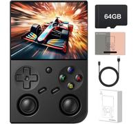RG 35XXPro Console de jeu portable rétro 3,5" 640 x 480 IPS 3200 mAh Carte TF 64 Go intégrée Prend en charge plusieurs simulateurs système Linux avec protecteur d'écran Noir