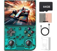RG 35XXPro Console de jeu portable rétro 3,5" écran IPS 640 x 480 3200 mAh Carte TF 64 Go intégrée Prend en charge plusieurs simulateurs système Linux avec protecteur d'écran Bleu sarcelle