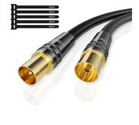 RG6 4K Aerial Cable, 10 m, Satellite Cable, HD-75 Ohm Coaxial TV Cable, IEC Heavy Duty Metal Connectors Gold Plated for Digital and Analog TV Satellite Receiver with 5 Clips
