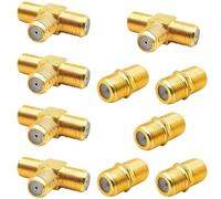 RG6 Coaxial Cable Extension Cable Female F Type RG6 to 2 Female 3 Way Coaxial Cable T-Splitter, T Shape Coaxial Cable Connector and Female for TV Video Antenna