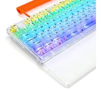 RGB Clavier de Jeu Mécanique à Changement à Chaud Filaire/Sans Fil/2.4G 82 Touches PBT Transparentes, Interrupteurs Kailh MX, avec Câble Spiralé pour Clavier et Repose-Poignet en Acrylique - Blanc Pro