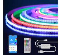 RGB+IC Ruban LED COB 2M,Fosingut USB 5V Smart Bande LED COB Bandeau Led Strip avec Sync Musique,Couleur Segmentée,APP et Télécommand,Smart Dimmable Lumiere Led Chambre pour Gaming,TV,PC,Fête DIY Decor