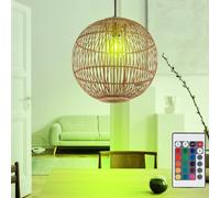 Boule de plafond Suspension en bambou tressé Télécommande Lampe à suspension dimmable en kit, ampoules LED RGB incluses