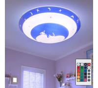 Plafonnier chambre d'enfant verre chambre d'enfant lampe étoiles plafonnier enfant plafonnier bleu lune, changement de couleur dimmable, 1x LED 3.5W 320Lm, DxH 30x9