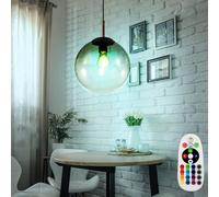 Lampe à boule en verre suspension au plafond à intensité variable, télécommande marron dans un ensemble comprenant des ampoules LED RVB