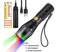 RGB LED SET Black ZOOM 18650 Batterie Au Lithium Lampe de poche multicolore 4 en 1, rouge, vert, bleu, blanc, lampe de poche RGBW, mode unique, 4 documents, torche LED pour la nuit ""Nipseyteko