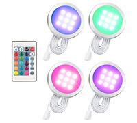 RGB LED sous Le Cabinet Lumière Kit,Mince Forme Puck Lampe avec Télécommande,Couleur Variable/Dimmable/Luminosité Réglable pour Cuisine Salon Bibliothèque Placard (4 Pack)