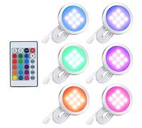 RGB LED sous Le Cabinet Lumière Kit,Mince Forme Puck Lampe avec Télécommande,Couleur Variable/Dimmable/Luminosité Réglable pour Cuisine Salon Bibliothèque Placard (6 Pack)