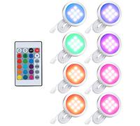 RGB LED sous Le Cabinet Lumière Kit,Mince Forme Puck Lampe avec Télécommande,Couleur Variable/Dimmable/Luminosité Réglable pour Cuisine Salon Bibliothèque Placard (8 Pack)