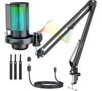 Rgb Microphone À Condensateur 24 Bits/192 Khz,Micro Gaming Avec 7 Lumièresvariables,Usb Micro Avec Bras Pour Jeux/Studio/Youtuber Karaoké/Podcasting