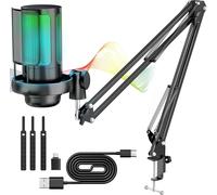 Rgb Microphone À Condensateur 24 Bits/192 Khz, Micro Gaming Avec 7 Lumièresvariables, Usb Micro Avec Bras Pour Jeux/Studio/Youtuber Karaoké/Podcasting