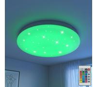 Plafonnier effet ciel étoilé Plafonnier avec changeur de couleurs, LED RVB 15 watts blanc chaud 580 lumens, dimmable, télécommande, 29x9cm, salon chambre