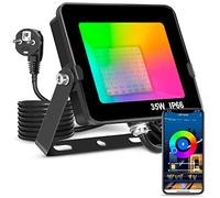 RGB Projecteurs LED Exterieur 35W Lumière intelligente, Changement de couleur Projecteur Bluetooth Contrôle de l'application IP66 Lumière atmosphérique dimmable imperméable EU 2 pin plug (Pack de 1)