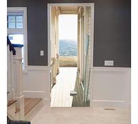 Rgdrh Stickers De Porte Bord De Mer Trompe L'Oeil Effect 3D Auto Adhésif Amovible Imperméable Pvc Autocollants Papier Peint Pour Image Design Décoration 77X200Cm