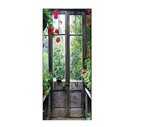 Rgdrh Stickers De Porte Magnifique Jardin Trompe L'Oeil Effect 3D Auto Adhésif Amovible Imperméable Pvc Autocollants Papier Peint Pour Image Design Décoration 77X200Cm