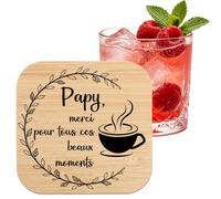 RGHSZ Cadeau Papy, Dessous de Verre en Bois Carré avec Message Merci pour Tous Ces Beaux Moments, Cadeau Grand-Père pour Anniversaire, 1 Pièce, 10 x 10 cm