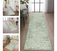 Rglxing Tapis de Cuisine Devant Evier Antidérapant Lavable 40X200CM Tapis de Passage Vert Géométrie TapisCouloir Moquette Anti-Taches d'entrée intérieurs Paillasson pour Couloir Salon Chambre