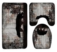 RGOEMHJ Ensemble de 3 Tapis Bain rustiques en Mousse à mémoire Forme, Motif Ours et Faune Sauvage, Housse Toilette U, décoration Ferme sur Le thème des Animaux pour WC