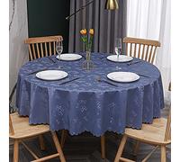 RGRE Nappe De Table Ronde En Toile Cirée 180cm, Imperméable Et Étanche En PVC, Lavable, Antitache, Pour Table À Manger, Cuisine Ou Jardin, Bleu