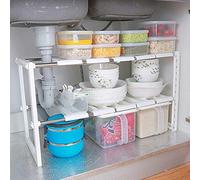 RGRGH Étagère sous évier modulable - Blanc - 1 niveau ajustable - Moderne - Rangement cuisine salle de bain sous évier