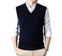 RGVV Sweats Homme, Pull Gilet en Tricot pour Homme Pull en Tricot Bleu Marine Slim Fit Pulls À Col en V Chaud sans Manches Pull en Tricot Tops Gilet Débardeur pour L'Automne Hiver,M