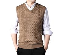 RGVV Sweatshirts Homme, Pull Gilet Tricoté Homme Pull Tricoté sans Manches Marron Pull Col V Décontracté Slim Fit Câble Tricot Gilet Pull Tops Gilet Débardeur pour Automne Hiver,S