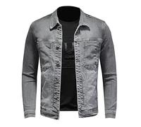 RGVV Veste en Jean Homme, Veste De Camionneur Veste en Jean Vintage Veste en Jean Délavé Gris Veste De Transition Extensible Veste Décontractée À Poches Multiples pour Femme Homme, L