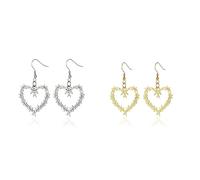 rgwtgkyh Boucles d'oreilles gothiques en fil de fer barbelé pour femme - Or et argent - Style punk - Grand collier en forme de cœur - En acier inoxydable - Boucles d'oreilles pendantes pour filles
