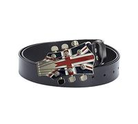 RGWYGCG Ceinture occidentale décontractée, boucle de ceinture de guitare Union Jack, boîte de nuit, bar, fantaisie, motif musique, noir, 110CM/43.3''