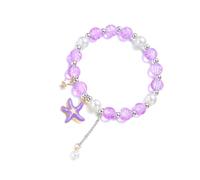 RGYBAO Bracelet élégant avec pendentif en forme d'étoile de mer et coquillage - Bijou minimaliste et confortable - Pour femme, 18cm, Alliage, perle d'imitation, fleur éclatée, Pas de gemme