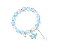 RGYBAO Bracelet élégant avec pendentif en forme d'étoile de mer et coquillage - Bijou minimaliste et confortable - Pour femme, 18cm, Alliage, perle d'imitation, fleur éclatée, Pas de gemme