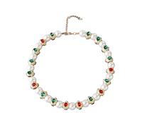 RGYBAO Collier vintage de perles de verre avec pierres précieuses rouges et vertes - Bijoux en alliage de zinc pour femme