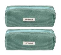 RGYBAO Lot de 2 trousses à crayons en velours côtelé avec fermeture éclair pour étudiants et adultes - Grande capacité - Trousse de rangement pour cosmétiques de voyage, Vert herbe