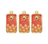 RGYBAO Lot de 3 pendentifs élégants en acier plaqué or en forme de tournesol pour femme avec carte de tarot émaillée et pendentif en forme d'étoile en croissant, 2.5x1.3cm, Acier titane, Pas de gemme