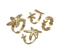 RGYBAO Lot de 4 bagues géométriques réglables pour femme - Bijoux de plage en alliage doré et argenté, 1.6cm/1.7cm/1.7cm/1.8cm, Métal, Aucune pierre précieuse