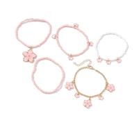 RGYBAO Lot de 5 bracelets de perles réglables colorés et tendance pour fête - Texture de perles - Convient pour les femmes, 18cm/ 18+5cm, Perles, Pas de gemme