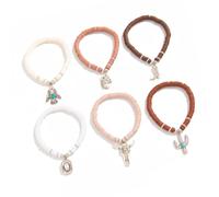 RGYBAO Lot de 6 bracelets avec pendentif cactus en alliage pour femme - Pour superposition et usage individuel, 18cm, Céramique souple + CCB + alliage, Pas de gemme