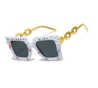 RGYBAO Nuances surdimensionnées pour anniversaire de fille, nuances vintage, verres Hip Hop, cadre léger, perles colorées, Cadre blanc gris tarte