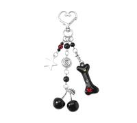 RGYBAO Porte-clés tendance alternatif avec pendentif en forme de cœur/cerise/papillon avec strass - Noir, C, taille unique