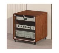 RGZFYH Meuble HiFi Meuble multimédia AV à 3/4/5 Niveaux avec Porte vitrée et étagères réglables Meuble stéréo Moderne en Bois avec roulettes Support Audio vidéo TV(53.5x60x65.6cm)