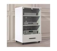 RGZFYH Meuble HiFi Meuble multimédia avec Porte en Verre trempé et Gestion des câbles Meuble stéréo Moderne avec étagères réglables Support for Tourne-Disque for la Maison TV(Wit,3 Tier)