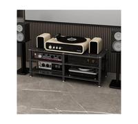 RGZFYH Meuble HiFi Support multimédia Audio-vidéo Moderne Étagères Audio-vidéo Étagères multimédia avec Plaque de Pierre et Cadre en Acier au Carbone Support stéréo TV(Svart,3 Tier)