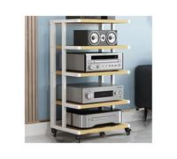 RGZFYH Meuble HiFi Support multimédia AV, Meuble HiFi en Bois Ouvert for Composants stéréo, Tour Audio Mobile avec roulettes, étagères for Lecteur DVD TV(Natural,5 Tier)