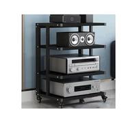 RGZFYH Meuble HiFi Support multimédia AV, Meuble HiFi en Bois Ouvert for Composants stéréo, Tour Audio Mobile avec roulettes, étagères for Lecteur DVD TV(Svart,4 Tier)