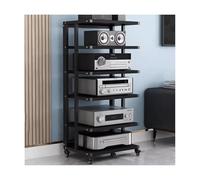 RGZFYH Meuble HiFi Support multimédia AV, Meuble HiFi en Bois Ouvert for Composants stéréo, Tour Audio Mobile avec roulettes, étagères for Lecteur DVD TV(Svart,6 Tier)