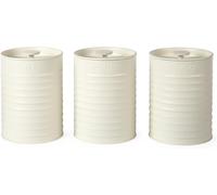 Rh03268ceu7 Ribbed Ensemble De 3 Bidons - Ensemble De 3 Bidons De Rangement De Cuisine Pour Le Thé, Le Café Et Le Sucre, Acier Durable Enduit De Poudre, Couvercles À Tirer, Crème