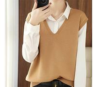 RHANY Gilet sans Manche Femme Tricot,Dames Laine Sensation Pull en Tricot Gilet Hiver Golden Camel Pull Débardeur À La Mode Pulls sans Manches Superposition Porter À L'Intérieur Porter À L'Extérieur