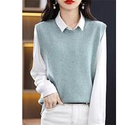 RHANY Gilet sans Manche Femme Tricot,Mesdames Crewneck Laine Toucher Pull en Tricot Gilet Hiver Pull Débardeur À La Mode Vert Menthe sans Manches Pulls Superposition Porter À L'Intérieur Porter À L'E