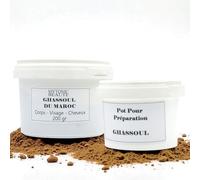 Rhassoul poudre - Ghassoul Argile Purifiante et Nettoyante Origine Maroc 100% Naturelle et Hypoallergénique - Apaise et Adoucit la Peau - Masque et soin Peau et Cheveux - 200gr + pot préparation