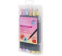 Rhaul-- Lot De 12 Feutres Avec Pointe Pinceau - Brush Markers, Pointe Flexible En Fibre De Nylon, Marqueurs 12 Couleurs Pastel, Traits Fluides Et Largeurs Variables, Diamètre Marqueur 1 Cm